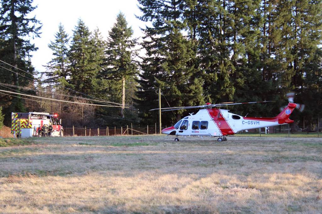 A collision between a panel van and a car at the intersection of 240 St. and 16 Ave. in Langley sent one person to hospital Monday. (1st Due Media/Special to Langley Advance Times)